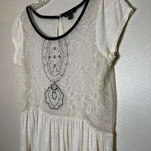 AEO Sheer See-through Blouse Peplum White & Black Medium